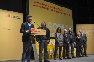 Auditori de Cornellà, Cornellà de Llobregat (03/12/2015) Las figuras principales de ERC, presidente de la formación y candidatos al Congreso y al Senado, en el acto de inicio de campaña. Autor: Carolina Alvarez Borrell